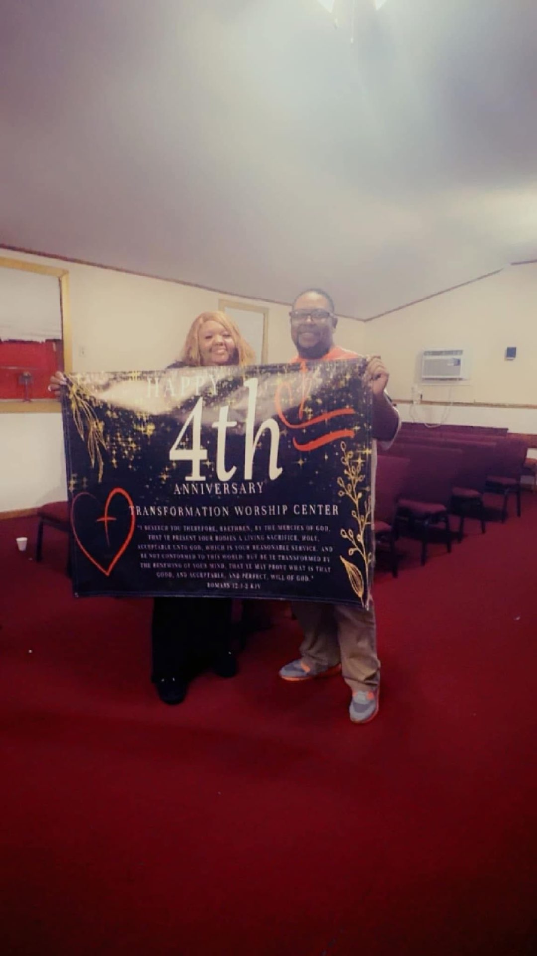 Custom 4th anniversary church banner for Transformation Worship Center by K&J's Creations